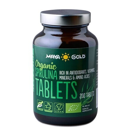 Espirulina ecológica, 200 comprimidos, Maya Gold