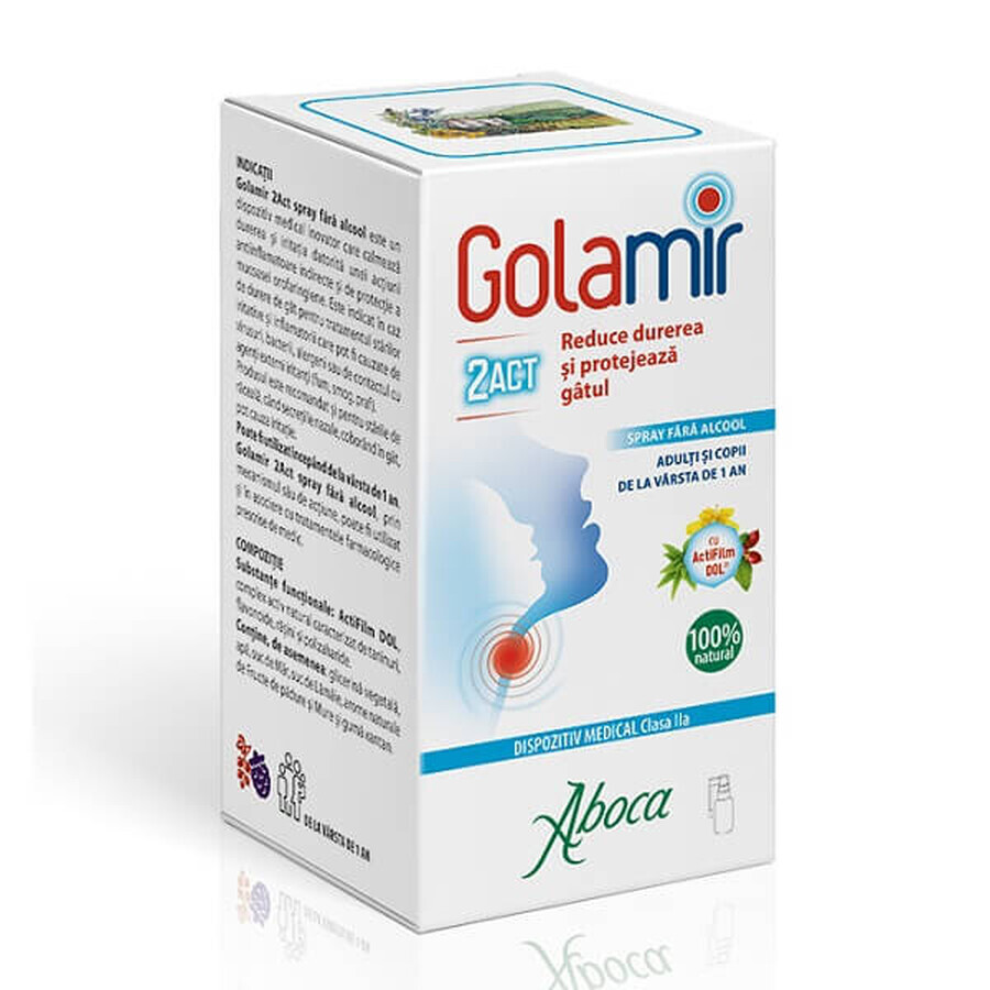 Golamir 2Act, spray sans alcool pour enfants et adultes, 30 ml, Aboca