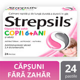 Strepsils cu aromă de căpșuni fără zahăr copii 6+ ani, 24 pastile, Reckitt Benckiser Healthcare