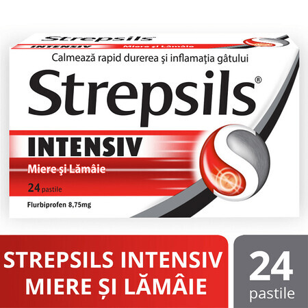 Strepsils Intensiv miere și lămâie, 24 comprimate, Reckitt Benckiser Healthcare