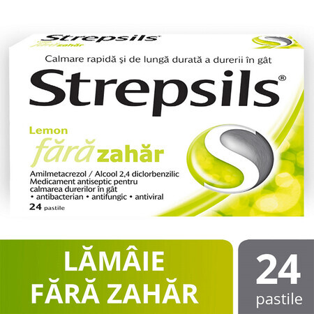 Strepsils Citroen suikervrij, 24 pillen, Reckitt Benckiser Healthcare