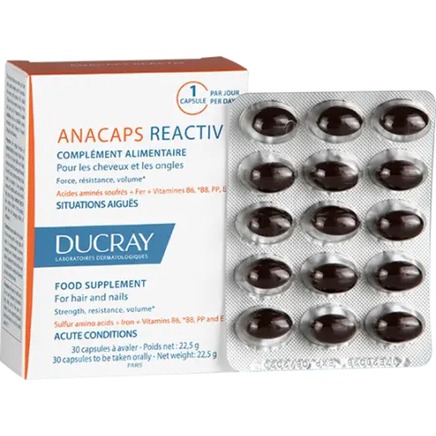 Complément alimentaire pour cheveux et ongles Anacaps Reactiv, 30 gélules, Ducray