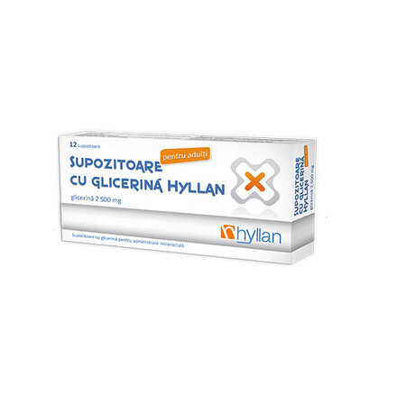 Glycerine zetpillen 2500 mg voor volwassenen, 12 stuks, Hyllan