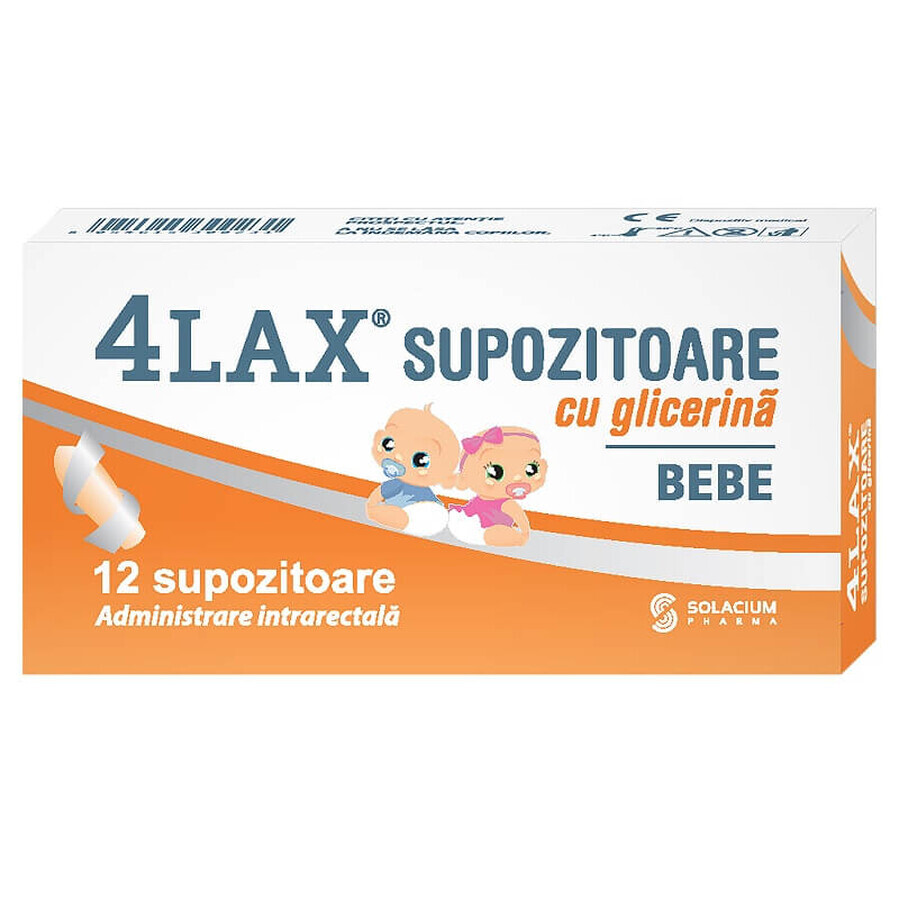 Supposte di glicerina per neonati 4Lax, 12 pezzi, Solacium Pharma