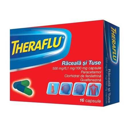 Theraflu Verkoudheid en Hoest 500 mg/6,1 mg/100 mg, 16 capsules, Gsk