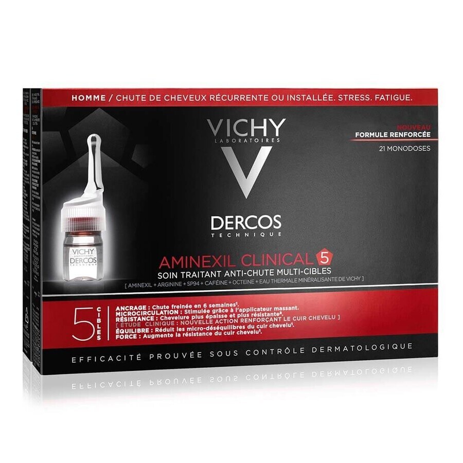 Vichy Aminexil haaruitval behandeling voor mannen Dercos Clinical 5, 21 flacons x 6 ml