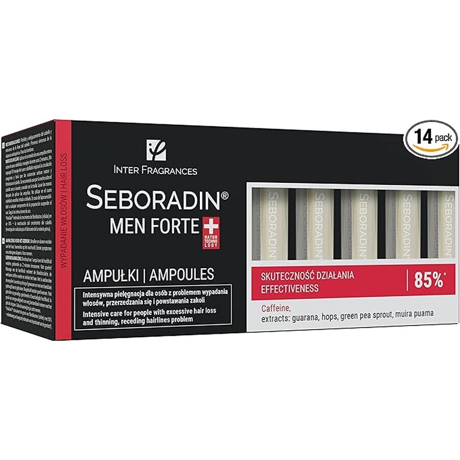 Traitement pour hommes contre la chute et l'éclaircissement des cheveux Seboradin Men Forte, 14 flacons x 5,5 ml, Lara