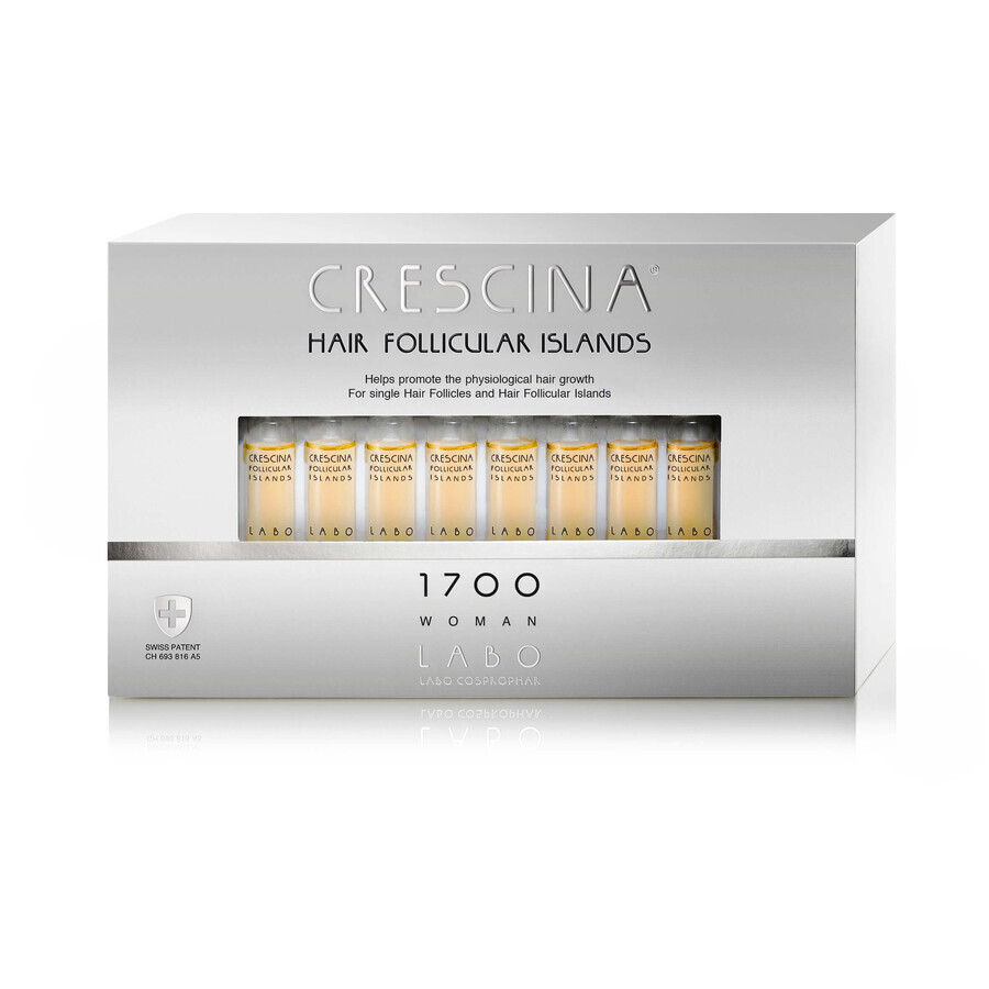 Traitement des stades précoces de l'éclaircissement des cheveux chez la femme Crescina Follicular Islands 1700, 20 ampoules, Labo