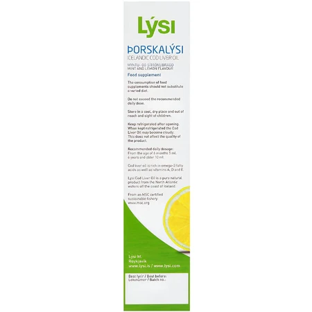 Lysi cod liver oil with lemon flavor, 240 ml