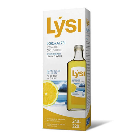 Ulei din ficat de cod cu aromă de lămâie, 240 ml, Lysi