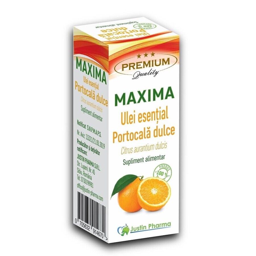 Maxima Zoete Sinaasappel etherische olie, 10 ml, Justin Pharma