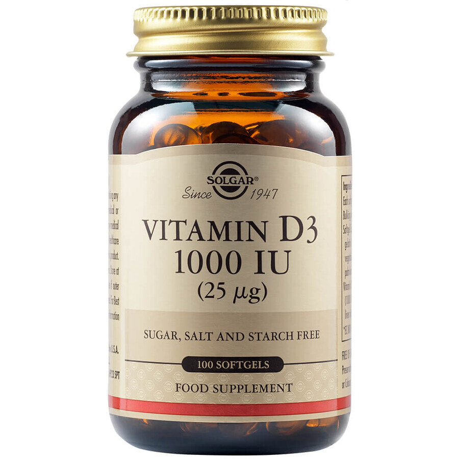 Vitamin D3 1000 IU 25 mcg, 100 capsules, Solgar