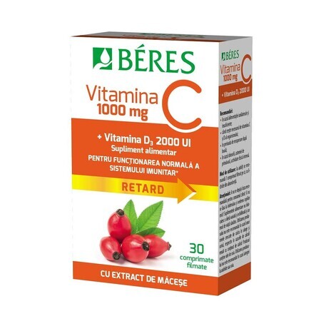 Vitamin C 1000 mg Filmtablette RETARD + Vitamin D3 2000 IU, 30 Tabletten, Beres