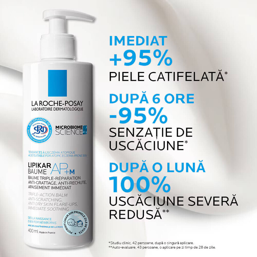 Balsam cu triplă acțiune împotriva puseurilor de uscăciune a pielii Lipikar Baume AP+M, 400 ml, La Roche-Posay