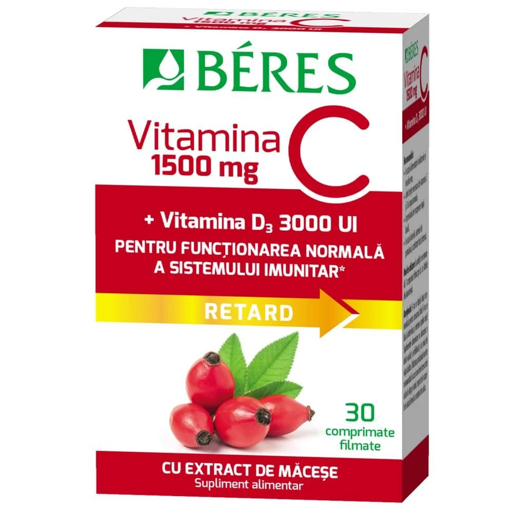 Vitamine C 1500 mg RETARD + Vitamine D3 3000 IE, 30 tabletten, Beres