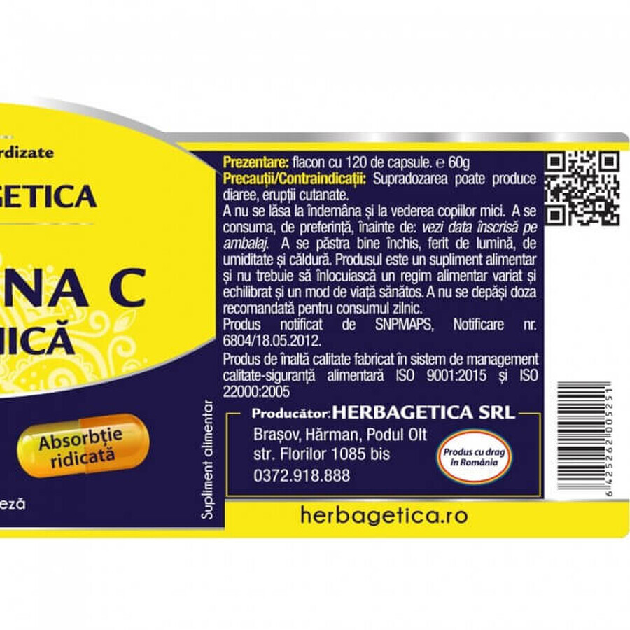 Vitamina C Organică, 120 capsule, Herbagetica