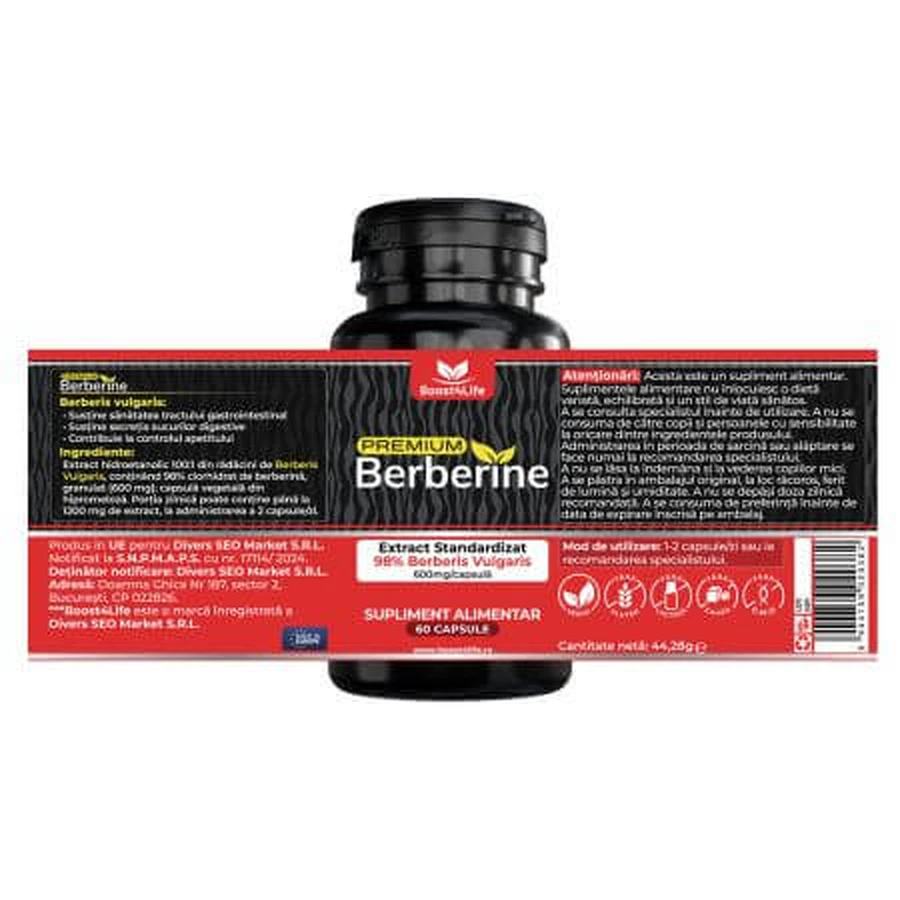 Berberine Premium 600 mg, 60 Kapseln, Boost4Life