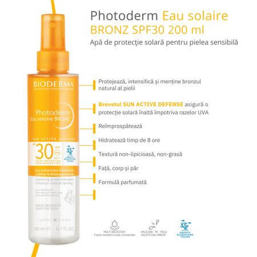 Sonnenschutzwasser SPF 30 für empfindliche Haut Photoderm Bronz, 200 ml, Bioderma