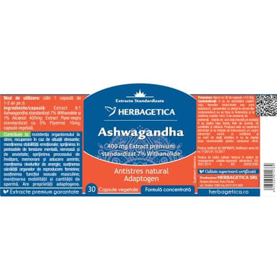 Ashwagandha, 30 capsules, Herbagetica