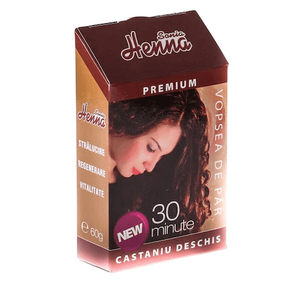 Vopsea de par cu henna nuanta castaniu deschis Sonia Henna, 60 g, Kian Cosmetics