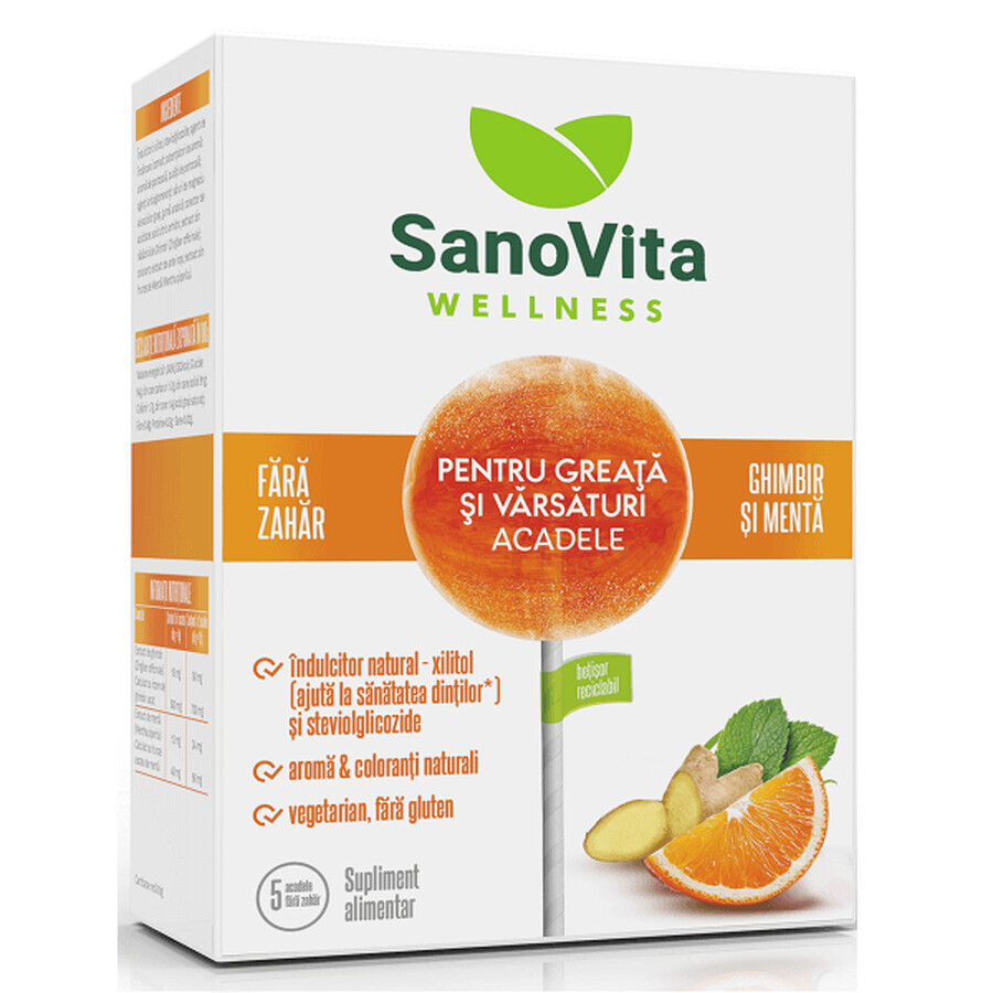 Sugar-free lollipops for nausea and vomiting, 5 pieces, Sanovita Wellness