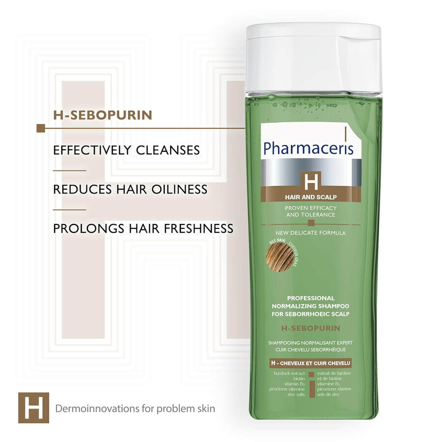 Pharmaceris H Sebopurin, gespecialiseerde normaliserende shampoo voor seborrhoïsche huid die vatbaar is voor irritaties, 250 ml.