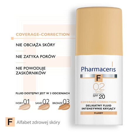 Pharmaceris F Coverage-Correction, delicate vloeistof met intense dekking, 02 Sand, SPF 20, 30 ml