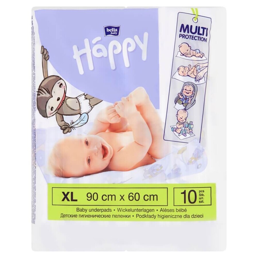 Bella Baby Happy, tampoane sanitare pentru bebeluși, 60 cm x 90 cm, 10 bucăți