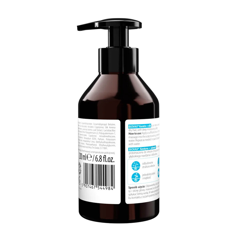 Biovax, intensief regenererende haarshampoo, keratine en zijde, 200 ml