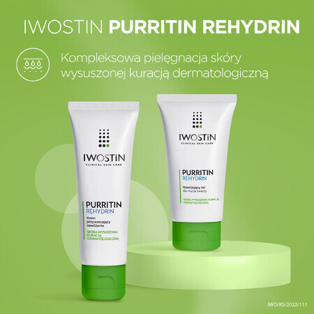 Iwostin Purritin Rehydrin, vochtinbrengende crème, huid gedroogd door dermatologische behandeling, 40 ml