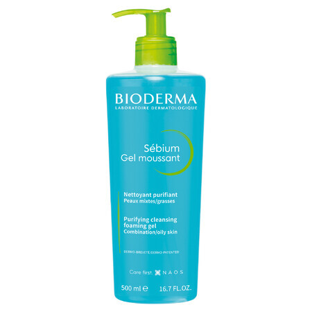 Bioderma Sebium Gel Moussant, antibacteriële gezichtswasgel, gecombineerde en acnehuid, 500 ml