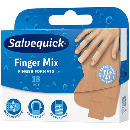 Salvequick Finger Mix, patchs élastiques pour les doigts, 18 pièces