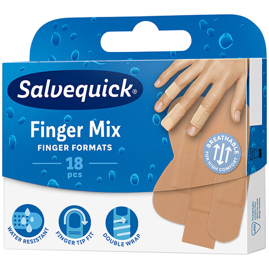 Salvequick Finger Mix, patchs élastiques pour les doigts, 18 pièces