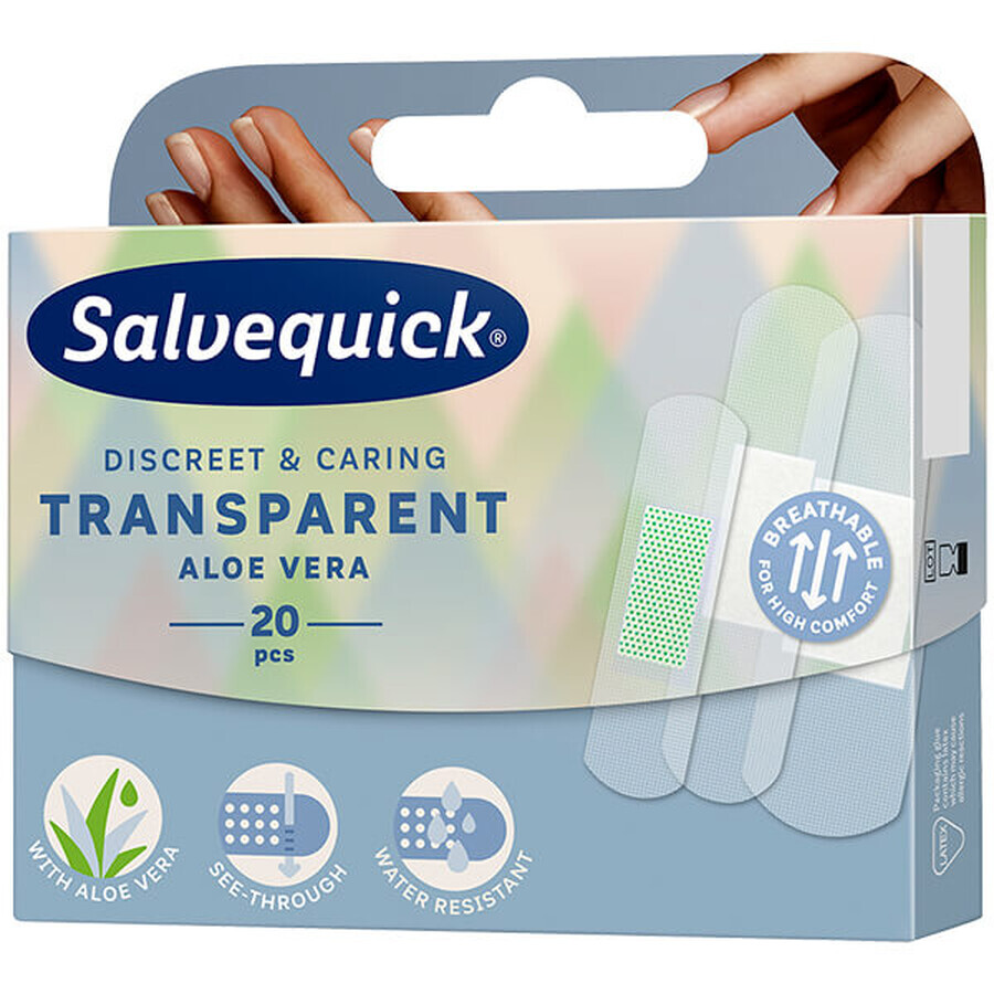 Salvequick Transparante Aloë Vera, transparante pleisters met verband, waterdicht, met aloë, 20 stuks