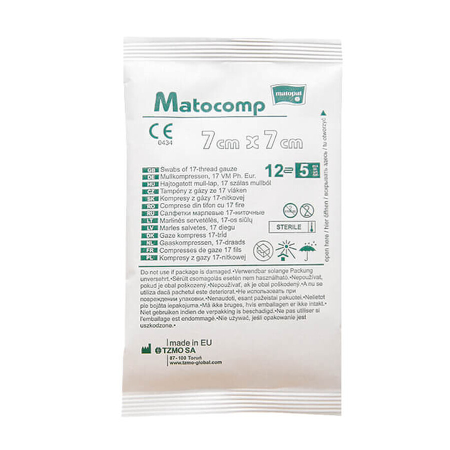 Matocomp Matocomp Matocomp Sterile Gauze Compresses 17 Threads 12 Layers 7cm x 7cm 5 Pieces