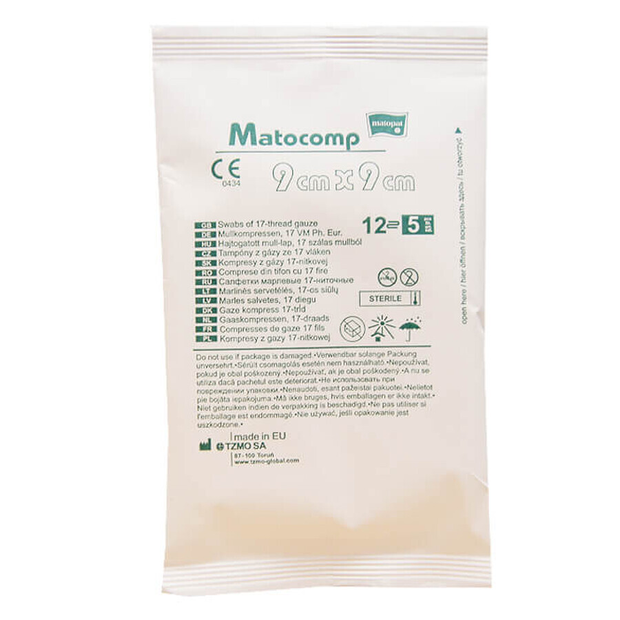 Matocomp Matocomp Sterile Gauze Compresses 17 Threads 12 Layers 9cm x 9cm 5 Pieces