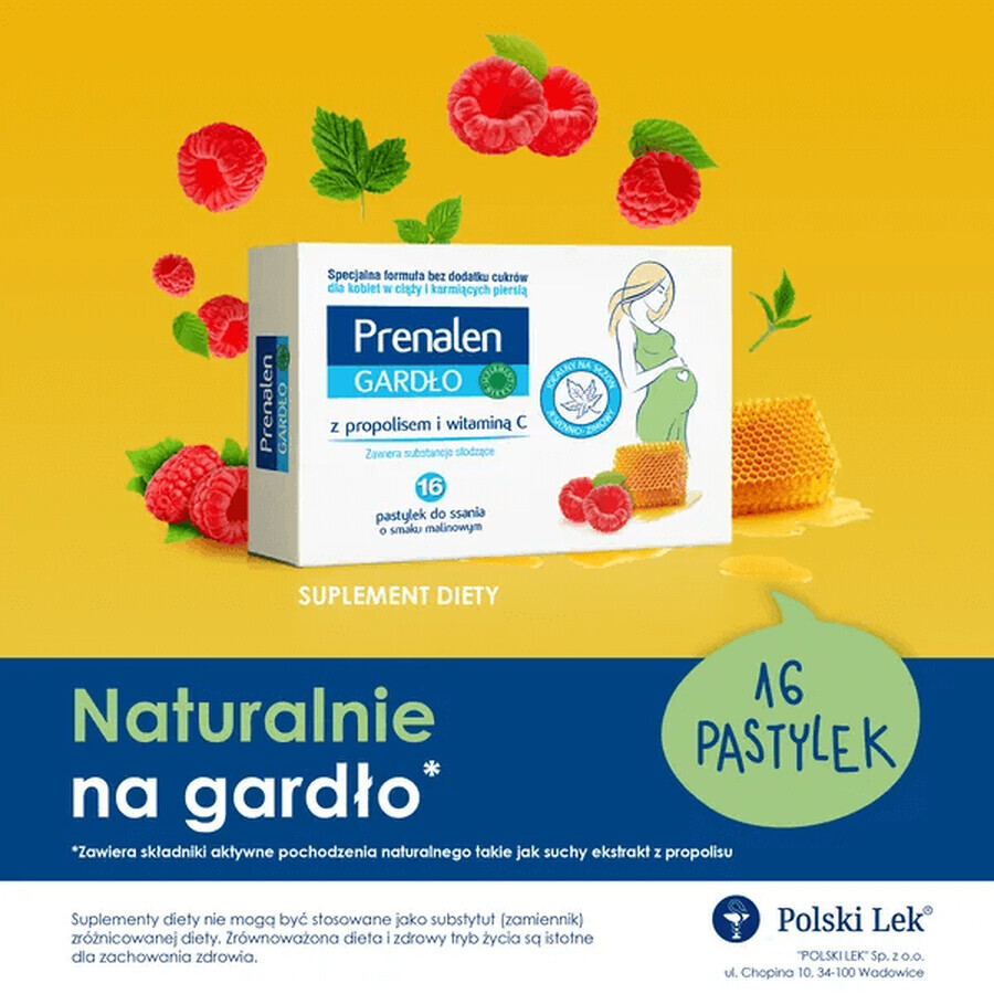 Prenalen Gardło, met propolis en vitamine C, 16 zuigtabletten