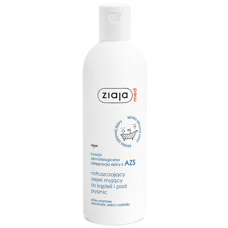 Ziaja Med, huile nettoyante hydratante pour bain et douche, peaux atopiques, bébés, enfants et adultes, 270 ml