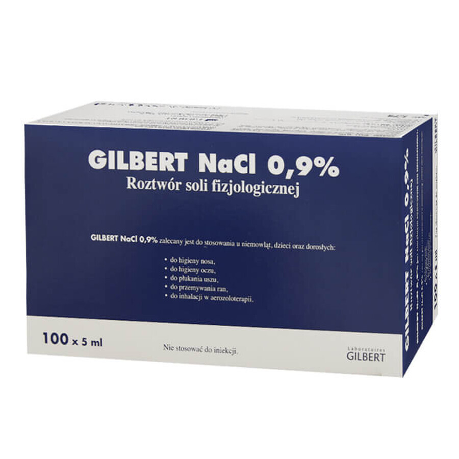 Gilbert NaCl 0,9%, fysiologische zoutoplossing, 5 ml x 100 ampullen