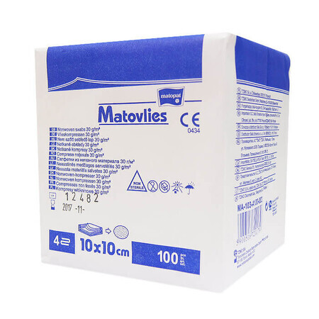 Matovat Matovlies, non-sterile compresses, non-woven, 4 layers, 30 g/m2, 10 cm x 10 cm, 100 pieces