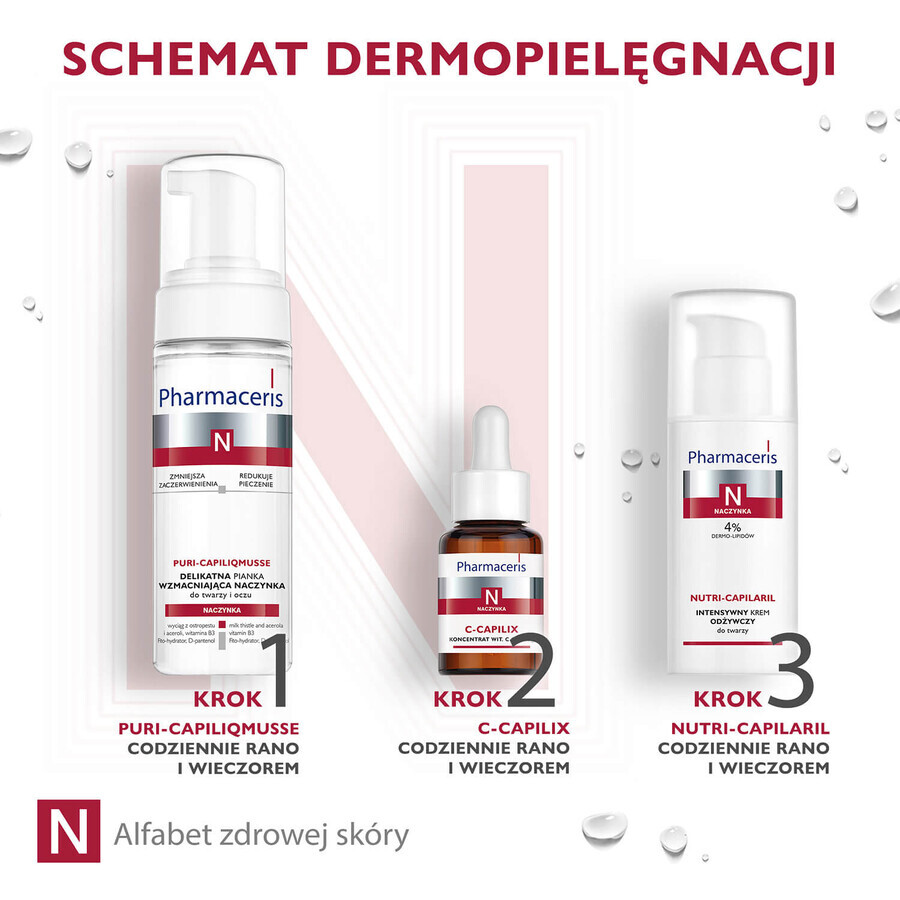 Pharmaceris N Puri-Capiliqmusse, sanfter gefäßstärkender Schaum für Gesicht und Augen, 150 ml