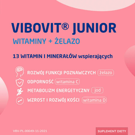 Vibovit Junior Vitamins and iron, for children over 4 years of age, berry flavor, 30 tablets