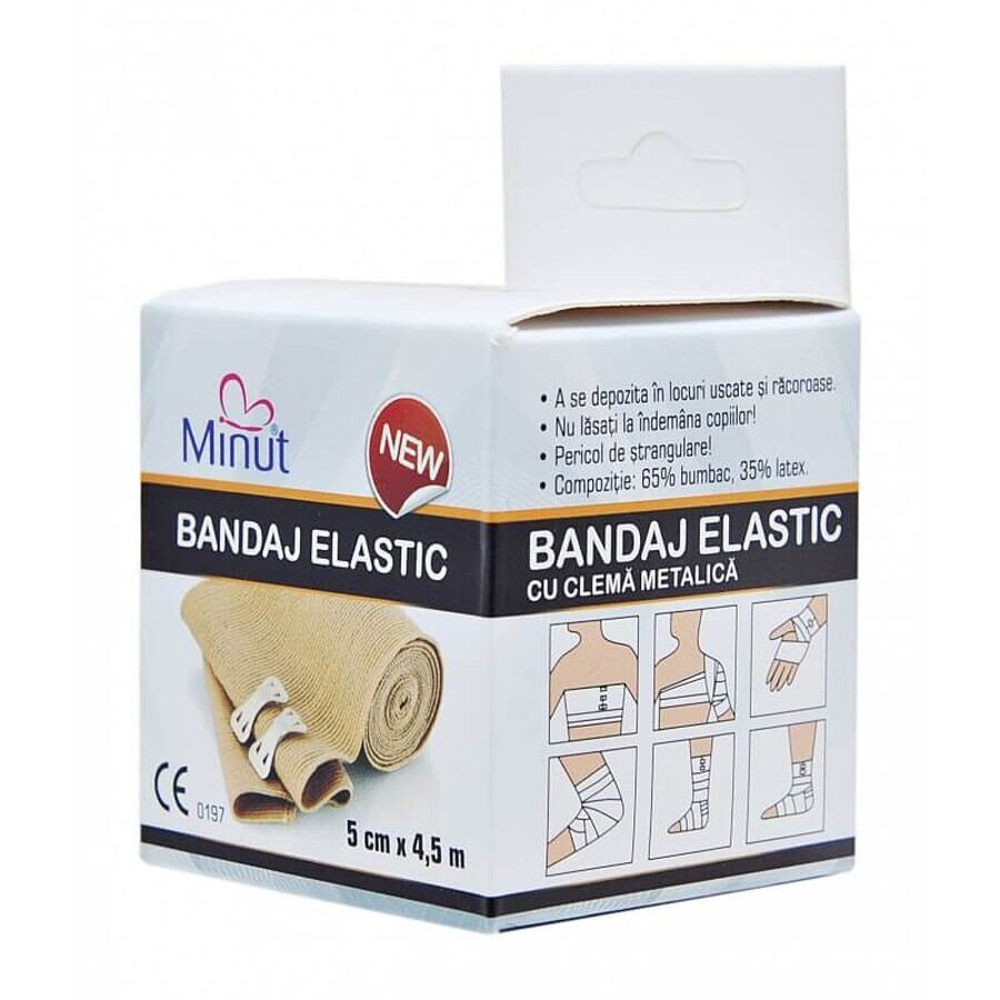 Elastische Binde mit Metallclip, 5 cm x 4,5 cm, Minute