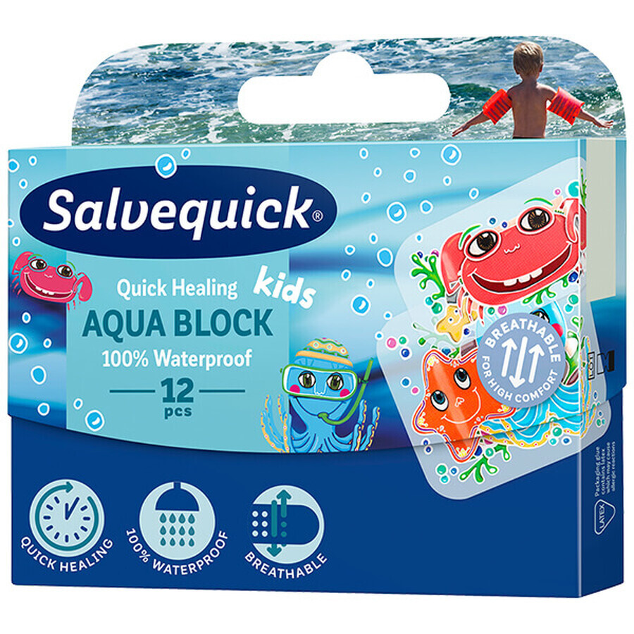 Patchs Salvequick, Aqua Block Kids, 12 pièces