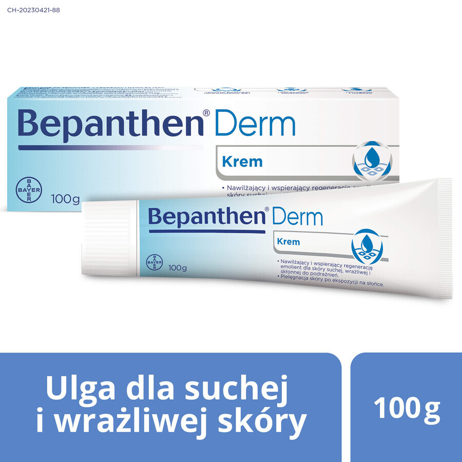 Bepanthen Derm Cream, crème corps spécialisée, peaux sèches, sujettes aux irritations, dès 1 jour de vie, 100 g