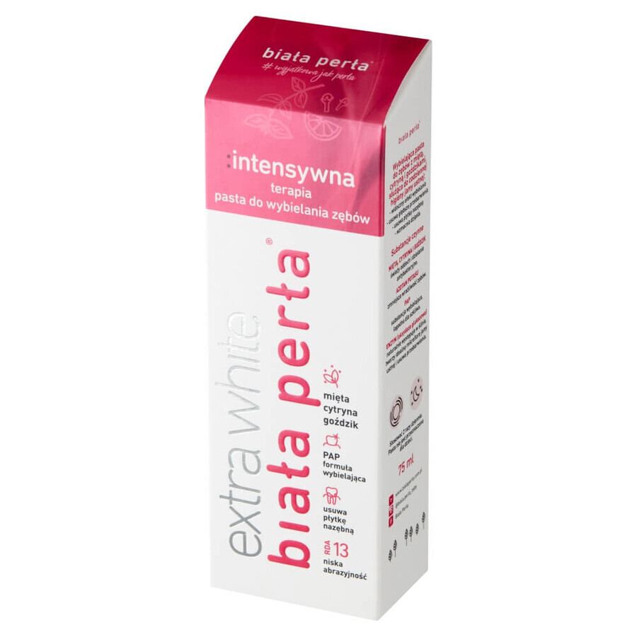 Biała Perła Extra White, dentifrice blanchissant, thérapie intensive, 75 ml