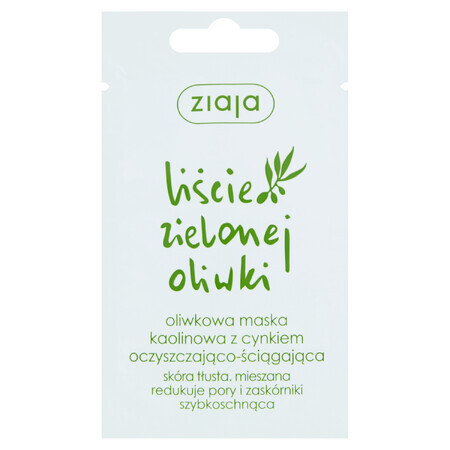 Ziaja Green Olive Leaves, kaolienmasker met zink, reinigend en samentrekkend, 7 ml