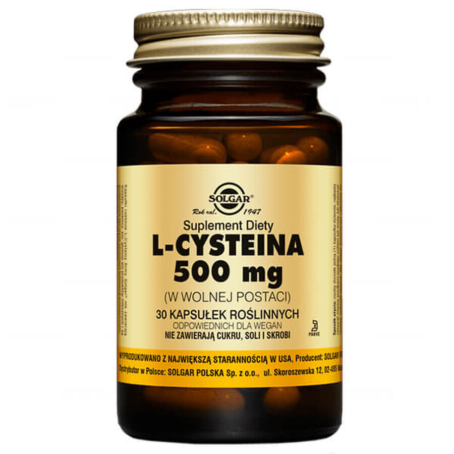 L-Cystein 500mg Kapseln - Schönheit von innen heraus mit Solgar Nahrungsergänzung - Haare, Haut  amp; Nägel stärken