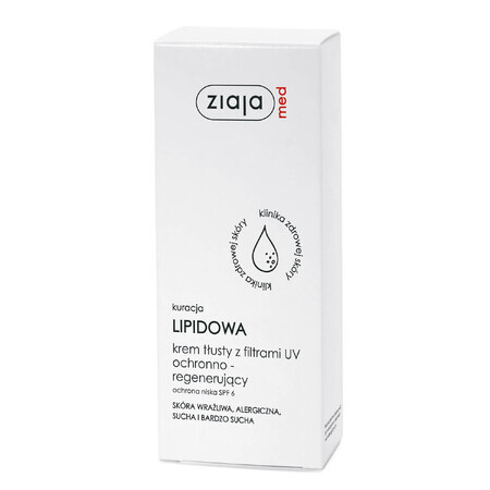 Ziaja Med Lipid Treatment, Cremă grasă cu filtre UV, protectoare și regenerantă, 50 ml