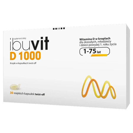 Ibuvit D 1000, vitamina D para niños mayores de 1 año, adolescentes y adultos, 30 cápsulas twist off